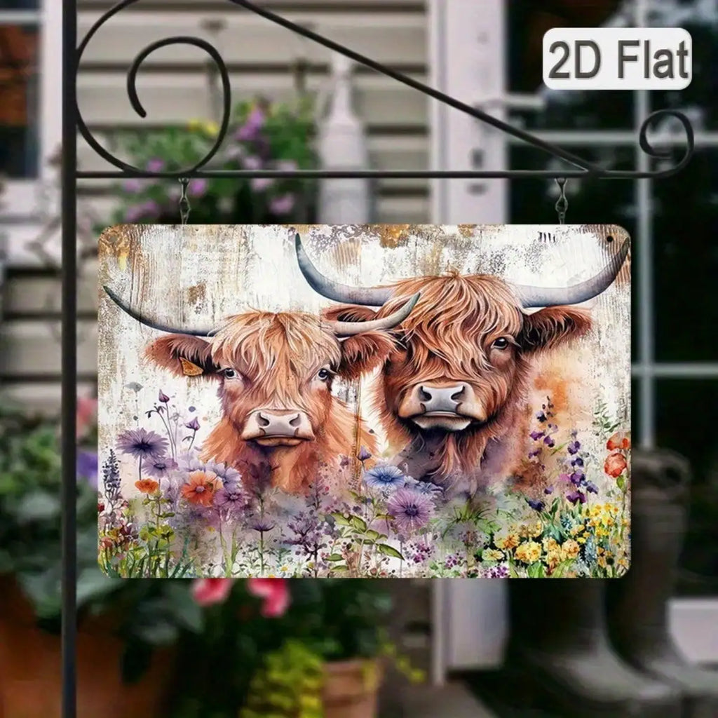 - Rustic Farm Charm Metal Wall Decor.  8x12 Highland Cow metal Sign.