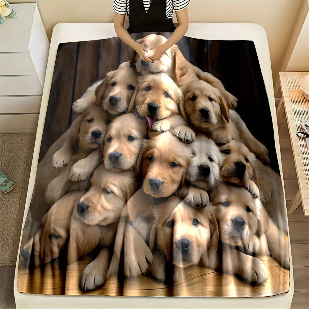 Cozy Golden Retriever Dog Print Flannel Throw Blanket - Soft, Reversible, All-Season Comfort. 2 Sizes
