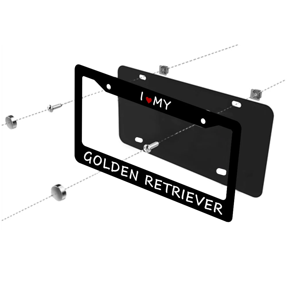 1PC I Love My Golden Retriever Aluminum License Plate Frame - 6 x 12 Inch US Standard Size, Decorative Car License Plate