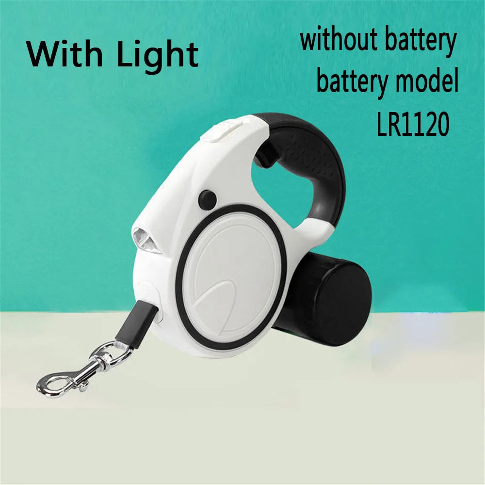 Dog Leash With Led Lights and Garbage Bag Retractable Nylon . Multiple color choices.
