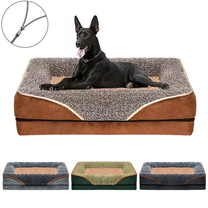 An oversized dog bed comfortable and soft. Washable liner. Multiple Sizes. and color combinations. Both Functional and Attractive.