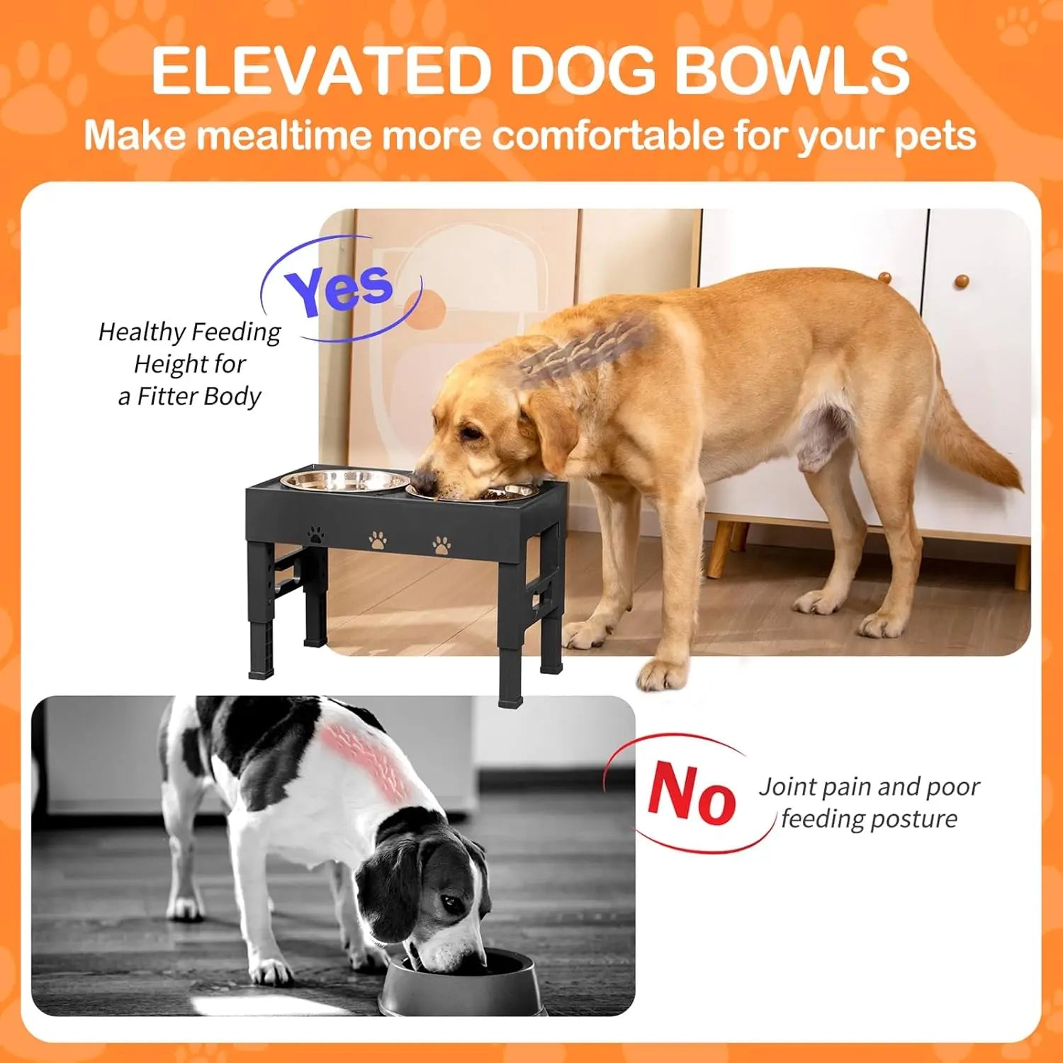 Adjustable Height Raised Dog Bowl Stand with 2 Stainless Steel Bowls, Non-Slip Feeder for Medium Large Dogs. Grows with Your Fur Baby.