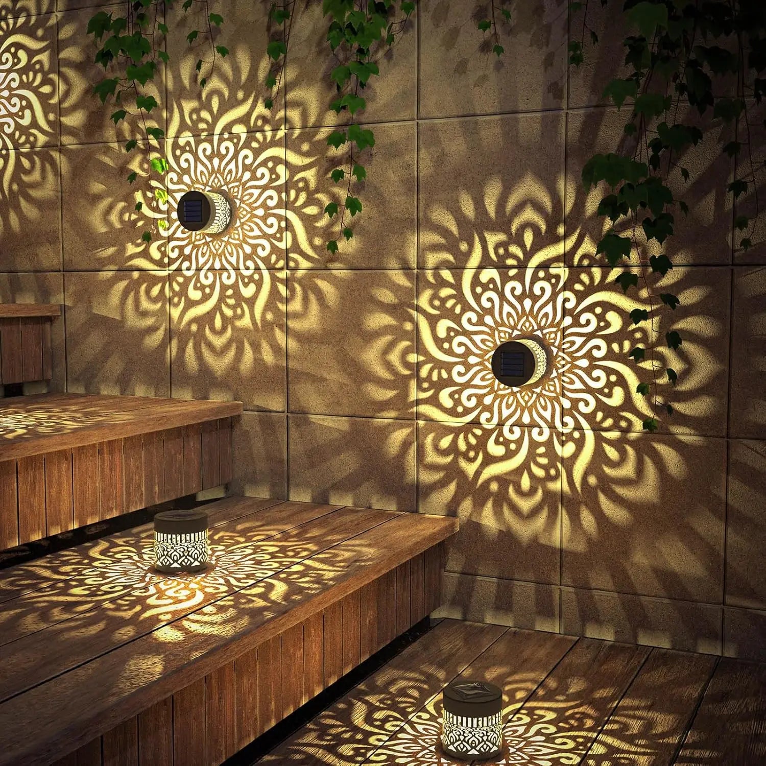 4 Pack Solar Fence Lights, Metal Mandala Theme Waterproof Outdoor Wall Lights for Garden, Patio, Deck Decor. These are Awesome!