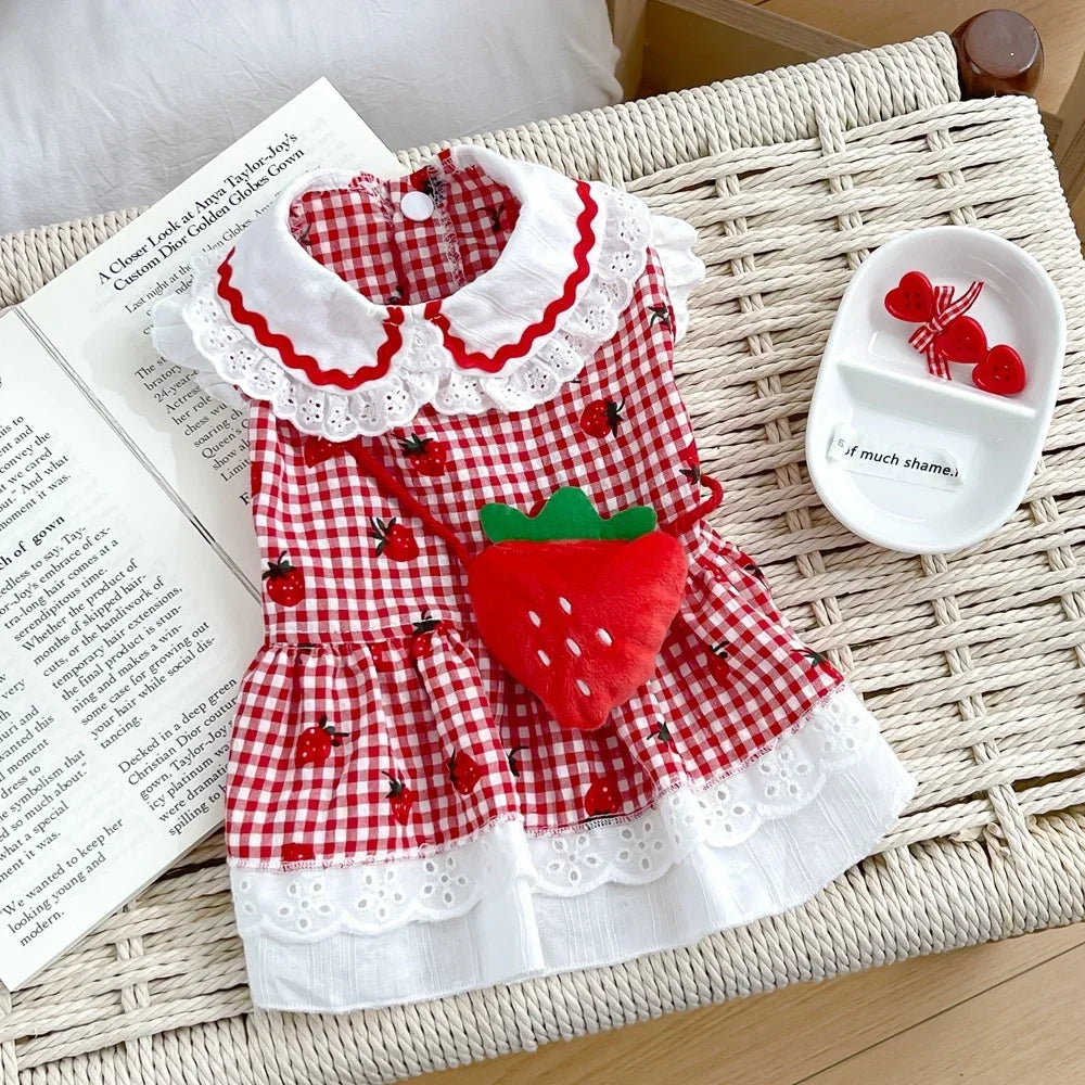 Your Fur Baby will be the Best Dressed Dog in Town in this Red and White Plaid and Strawberry Spring Dress. It also comes in Pink and White and Multiple Sizes.