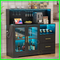 Wine Bar Cabinet with USB Outlets and Soft LED Lighting. With Ample Storage, this Piece is both Functional and Attractive. Great for the Kitchen Livingroom.