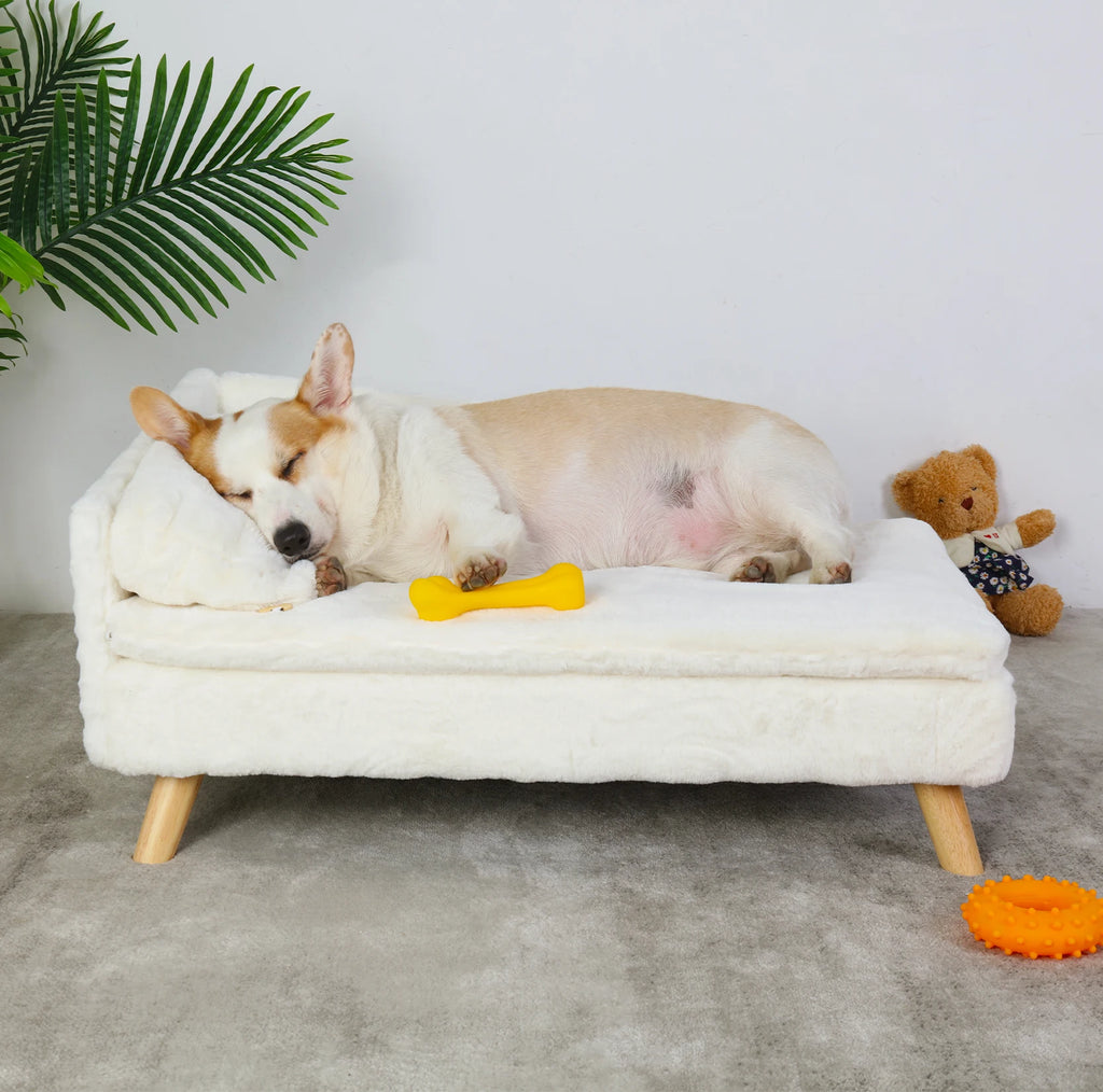 Elevated Pet Bed  L Shape Plush Couch with Soft Cushion. Your Fur Baby can lounge in the Lap of Luxury. Love This!