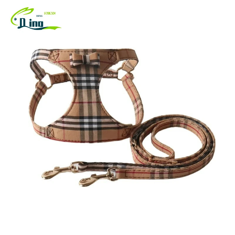 Dog Harness Leash Set for Small and Medium Dogs Adjustable Plaid Bow Vest Double Hook Leash Pet .Your Fur Babies will be Walking in Style.