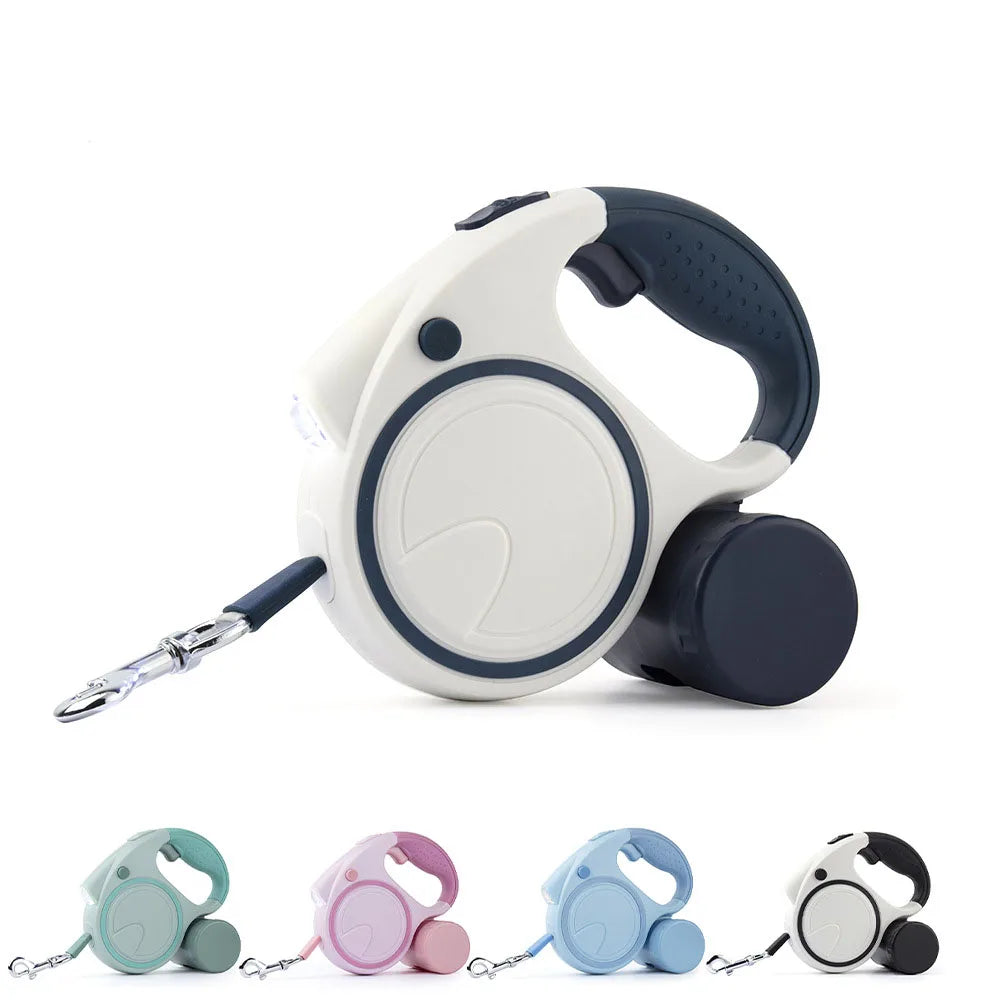 Dog Leash With Led Lights and Garbage Bag Retractable Nylon . Multiple color choices.