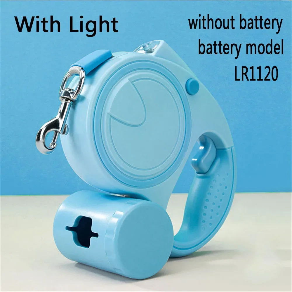 Dog Leash With Led Lights and Garbage Bag Retractable Nylon . Multiple color choices.