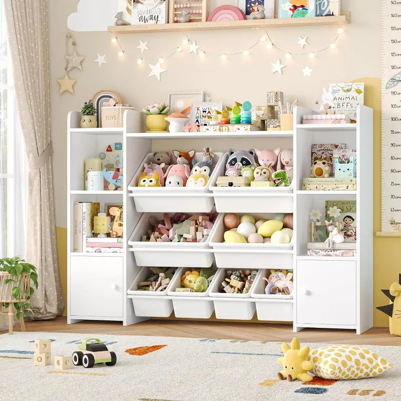 55'' Large Toy Storage Organizer with 8 Toy Bins and Bookshelves on Either Side.  Could also be used as a Craft supply Organizer