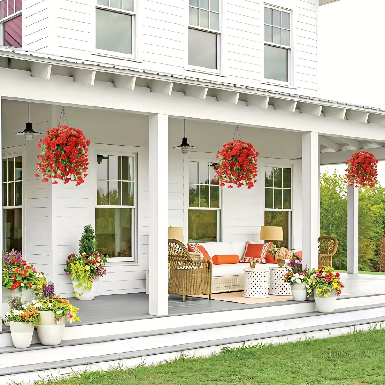 2pcs UV-Resistant Artificial Morning Glory & Eucalyptus Hanging Decor - Perfect for Home, Garden, Weddings | Versatile Outdoor use. Used these Last Season and No One Could Tell They were Not Real! Love These!