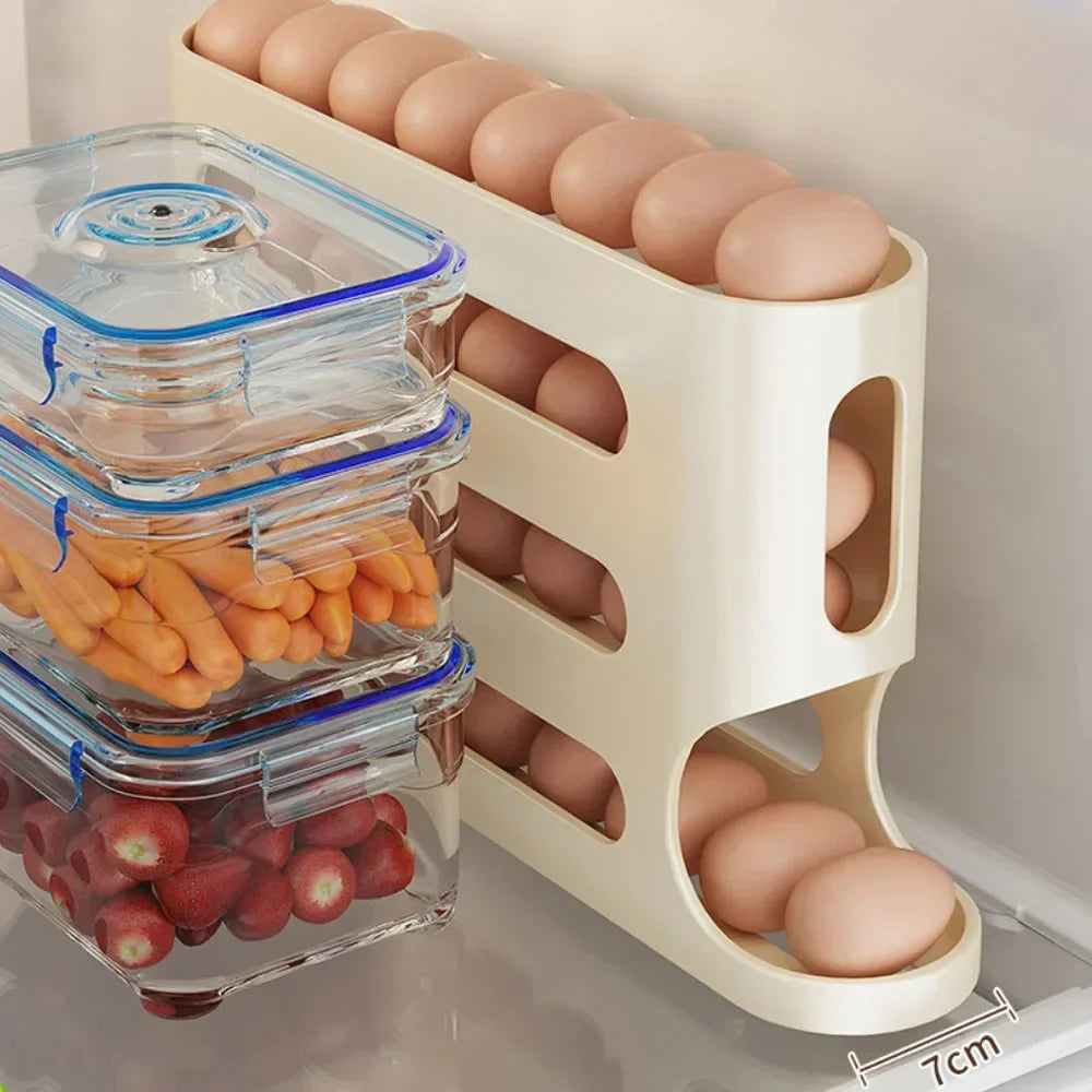 4 Layer Automatic Rolling Egg Holder and Dispenser. Fridge Organizer.  Space Saver!