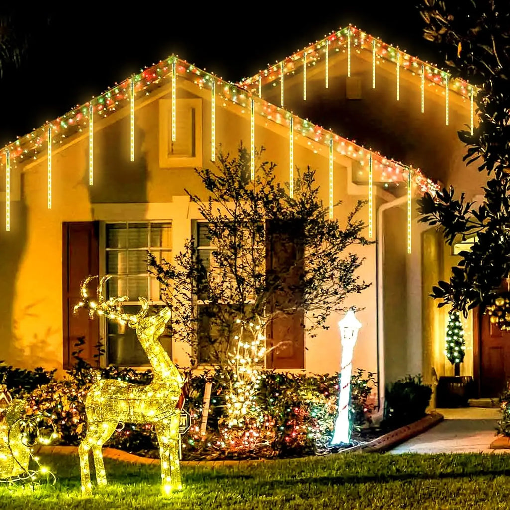 2 Pack Solar Meteor Shower Lights, 16 Tube 288 LED Warm White, Waterproof Outdoor Tree Decor. Stunning Addition to Backyard or Patio all Year Round.