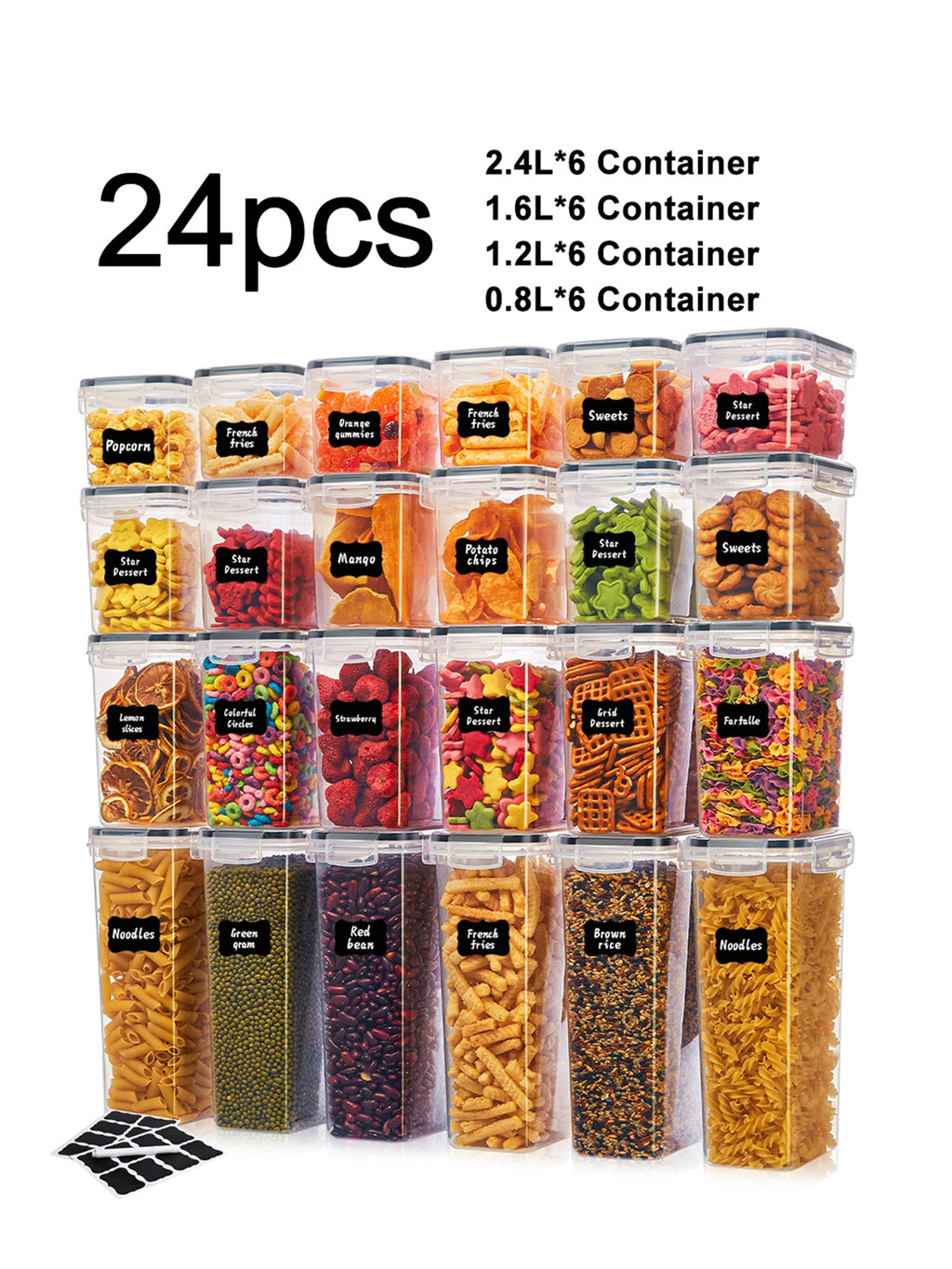 24pcs moisture-proof airtight food storage containers, dishwasher safe, kitchen supplies, cereal jars, with labels and markings