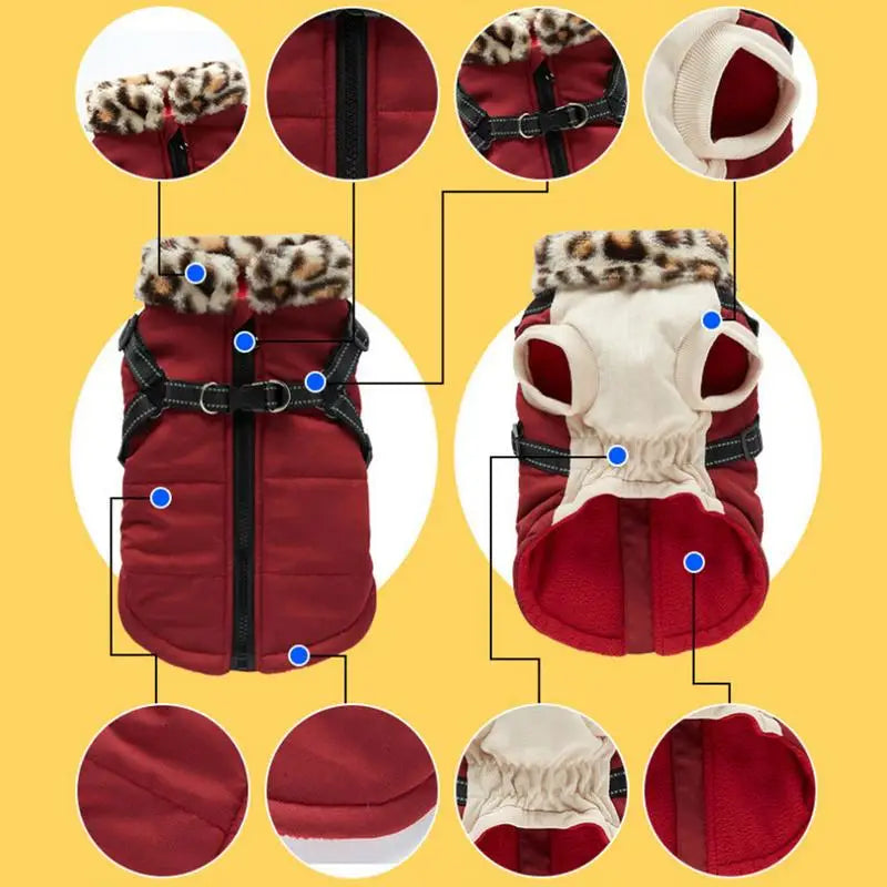 Pet Dog Coat With Reflective Harness Warm, Waterproof Coat for Fur babies of all sizes. 2 color choices.