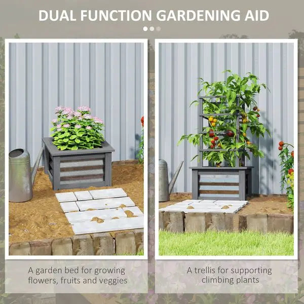 Galvanized Planter Box Elevated Garden Bed with Trellis for patio and Yard. Fantastic for Smaller patios.