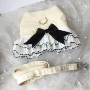 Lace Bow Halter with leash. Vintage inspired.   perfect for Cats and Dogs Small to medium size. Oh so Darn Cute!
