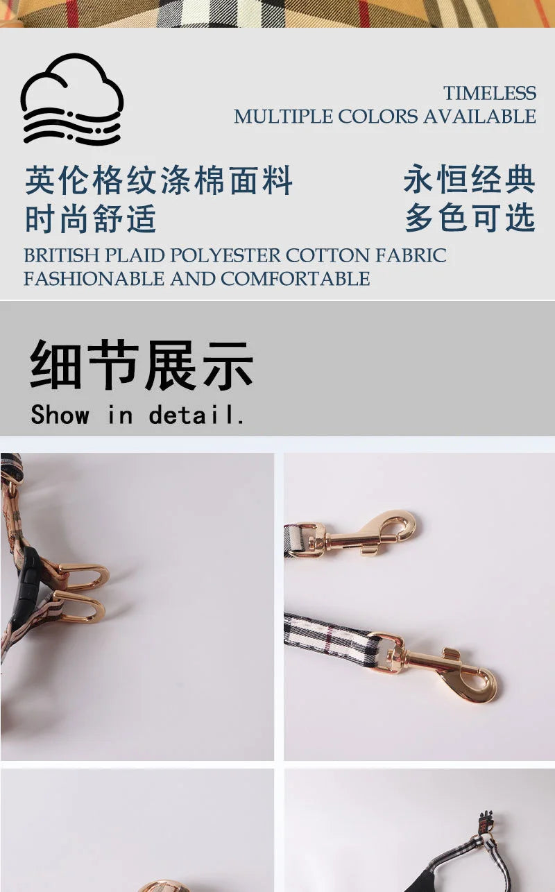 Dog Harness Leash Set for Small and Medium Dogs Adjustable Plaid Bow Vest Double Hook Leash Pet .Your Fur Babies will be Walking in Style.