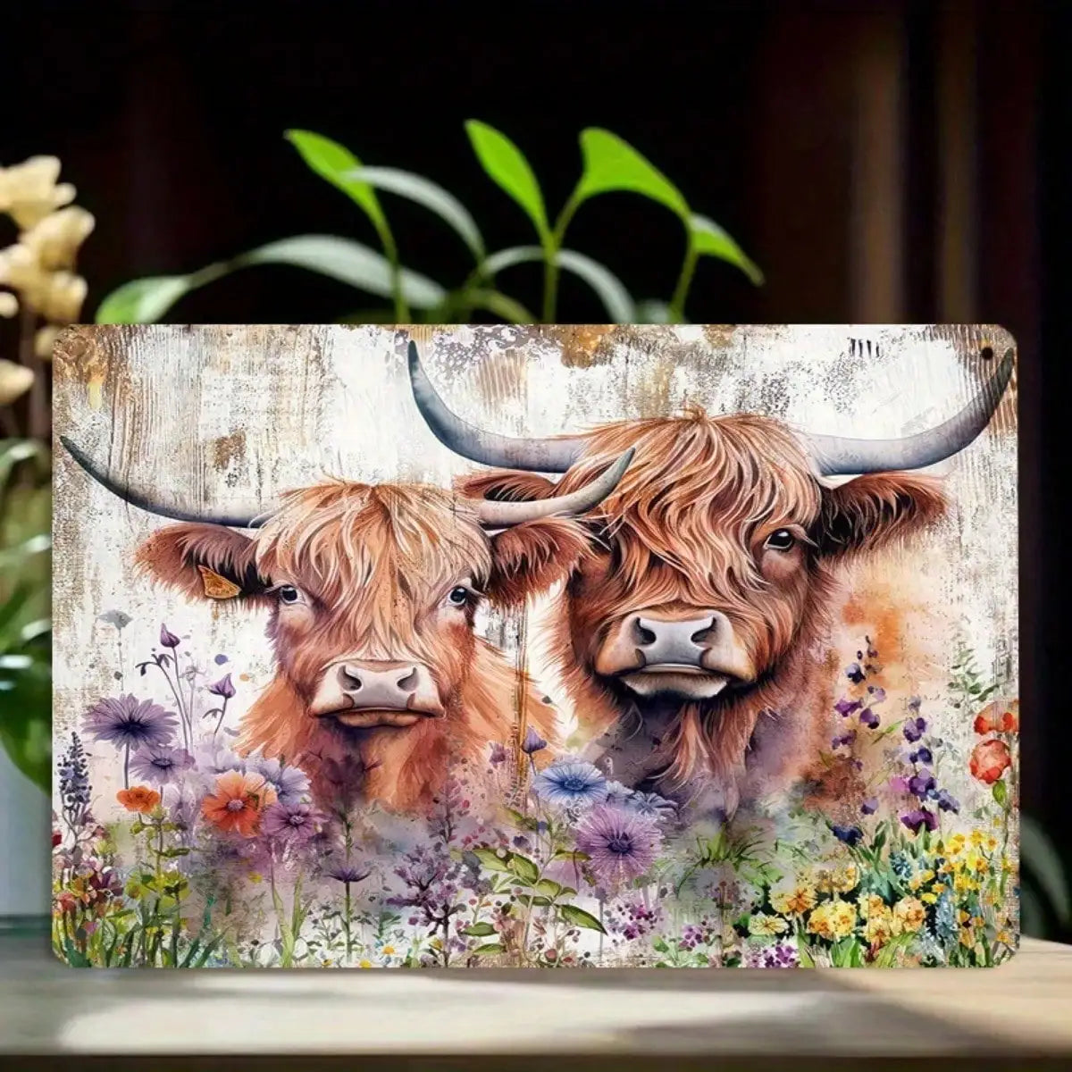 - Rustic Farm Charm Metal Wall Decor.  8x12 Highland Cow metal Sign.