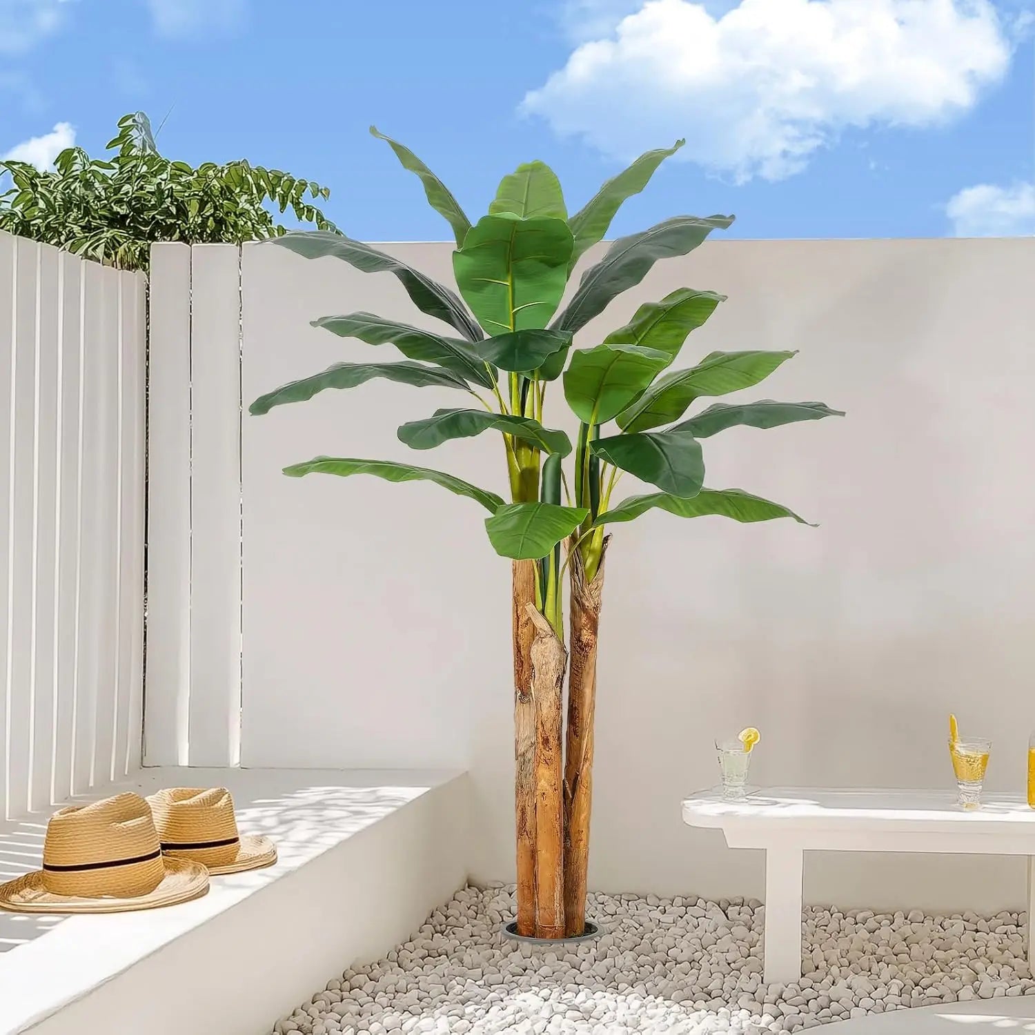 Artificial Banana Tree with Grey Planter. You Can Have Best of Both Worlds with this Beauty. A Beautiful Tropical plant that Needs N0 WATER!  I'm In!!