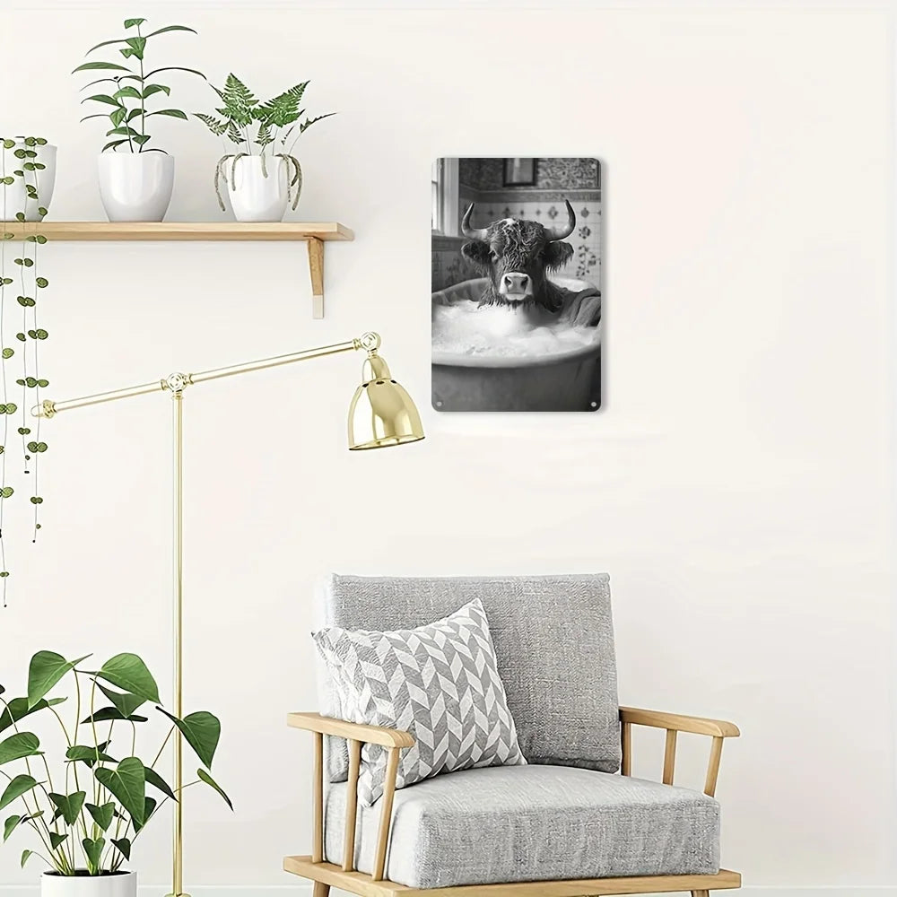 1PC Highland Cow Bathroom Vintage Iron Metal Sign.  Measures 8x12.  Fun Highland Cow Decor! Have to Have It!!