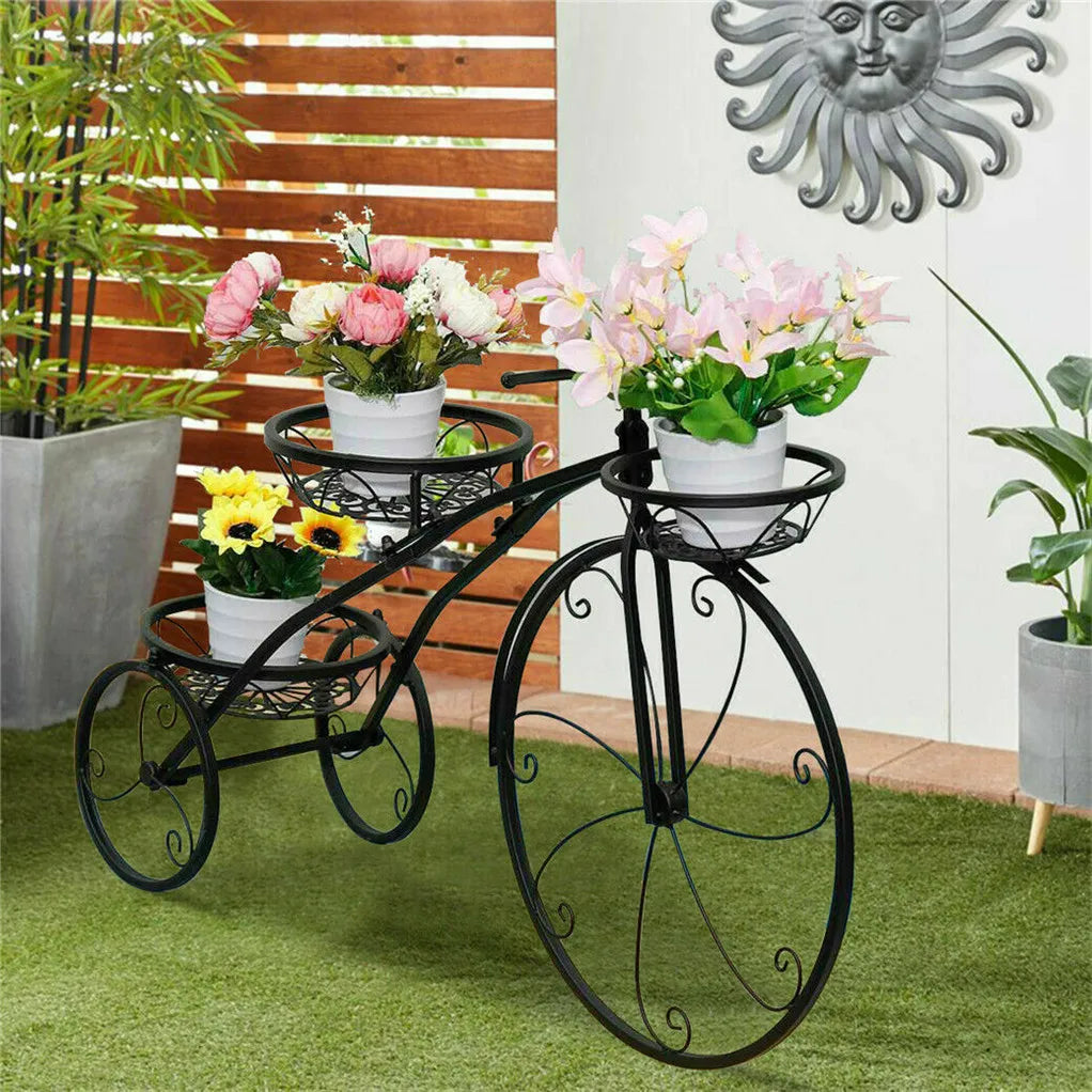 3-Tier Wrought Iron Tricycle Plantstand. Garden and Patio Decor Flower Pots . Too Cute!!!