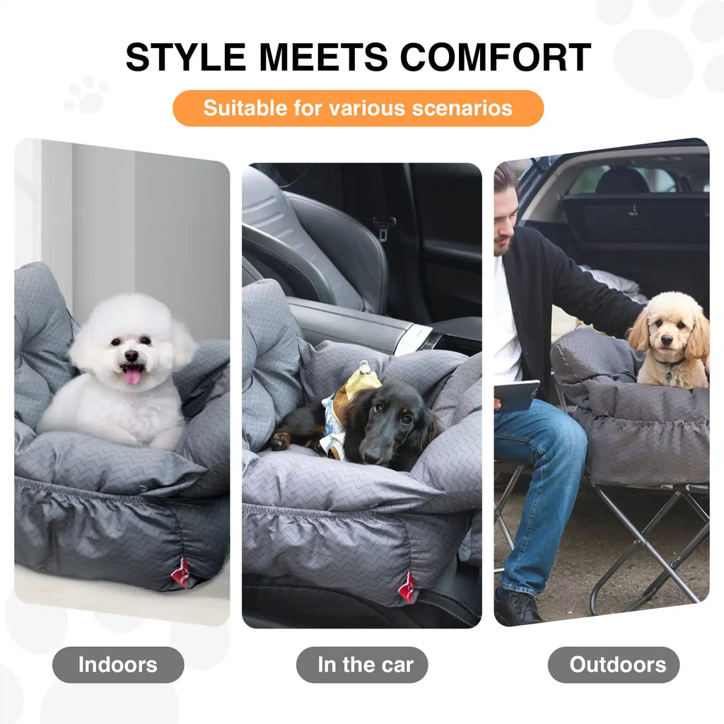 2-in-1 Dog Car Seat Carrier Bag - Detachable with Handles and Safety Belt, Travel Dog Booster Seat for Small Medium Dogs Cats. Multiple Colors.