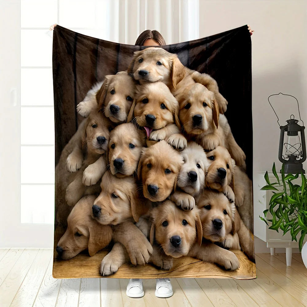 Cozy Golden Retriever Dog Print Flannel Throw Blanket - Soft, Reversible, All-Season Comfort. 2 Sizes