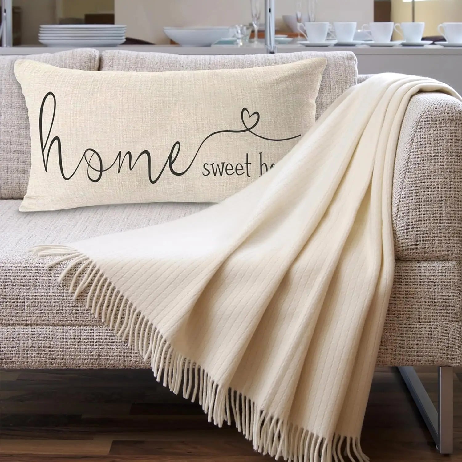 Farmhouse Linen Pillow Covers 12x20 Inch, Decorative Throw Cushion Case for Home Decor