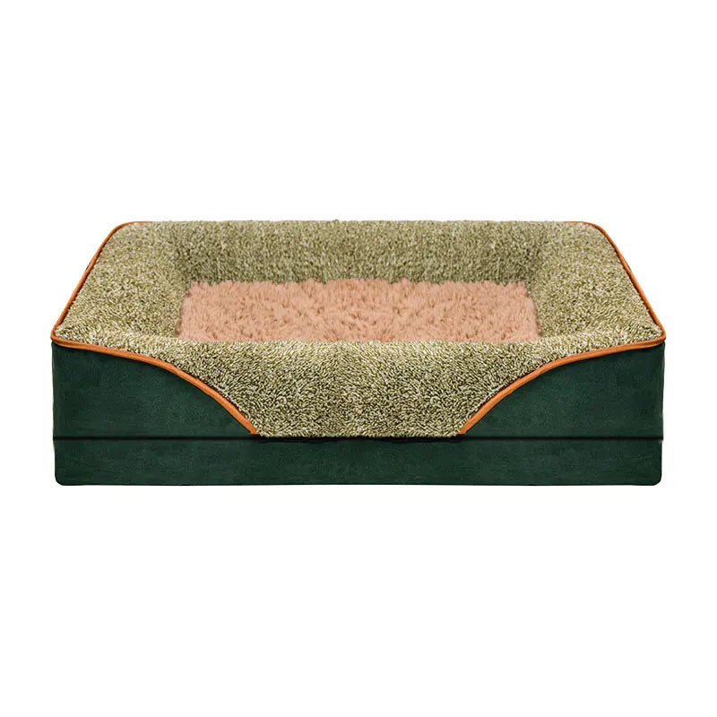 An oversized dog bed comfortable and soft. Washable liner. Multiple Sizes. and color combinations. Both Functional and Attractive.