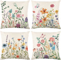 Spring Farmhouse Pillow Covers 18x18 Inch, Outdoor Garden Linen Cushion Cases for Home Decor