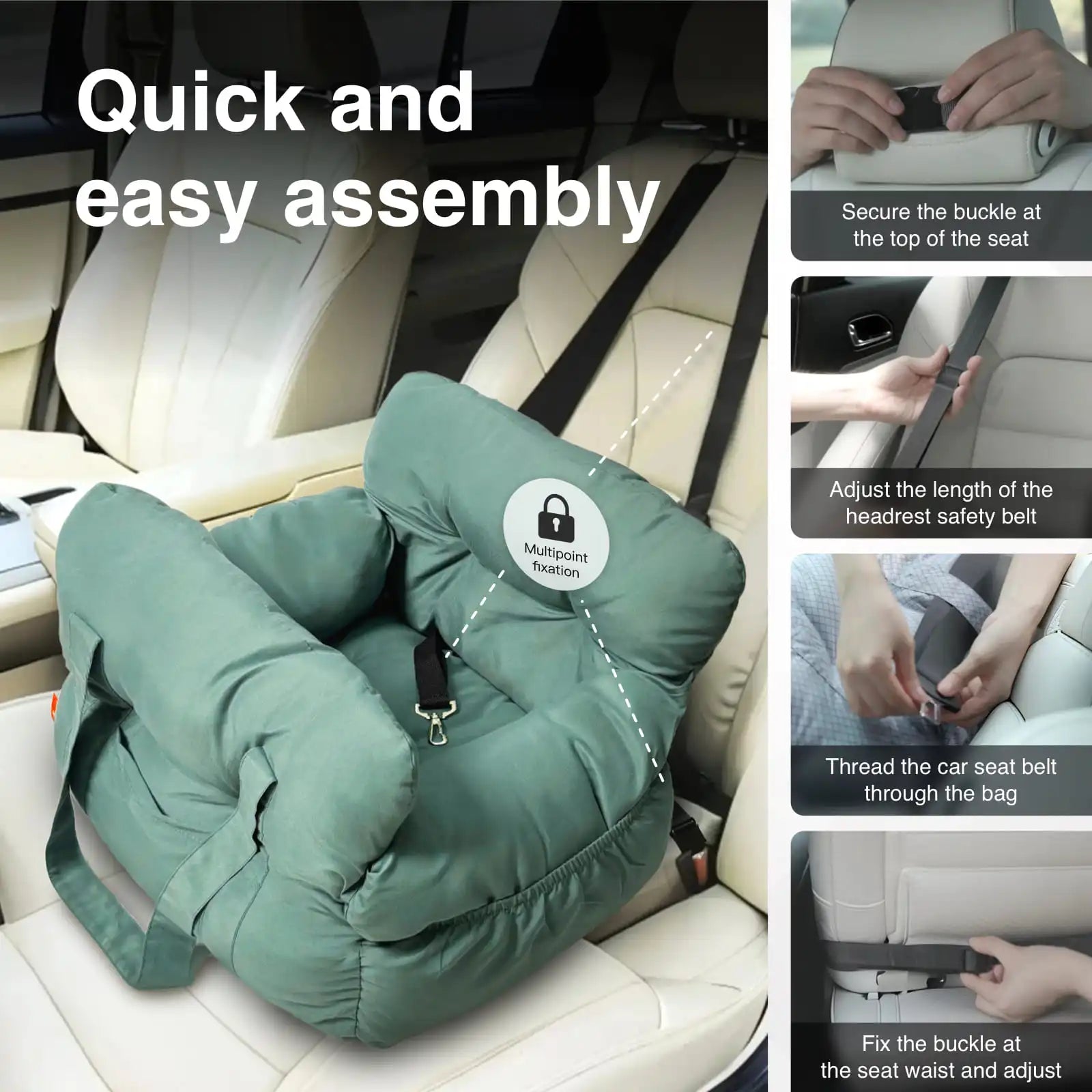 2-in-1 Dog Car Seat Carrier Bag - Detachable with Handles and Safety Belt, Travel Dog Booster Seat for Small Medium Dogs Cats. Multiple Colors.