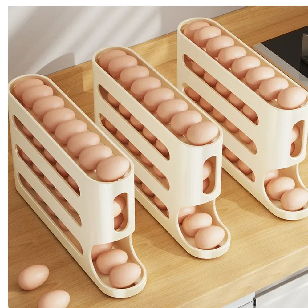 4 Layer Automatic Rolling Egg Holder and Dispenser. Fridge Organizer.  Space Saver!