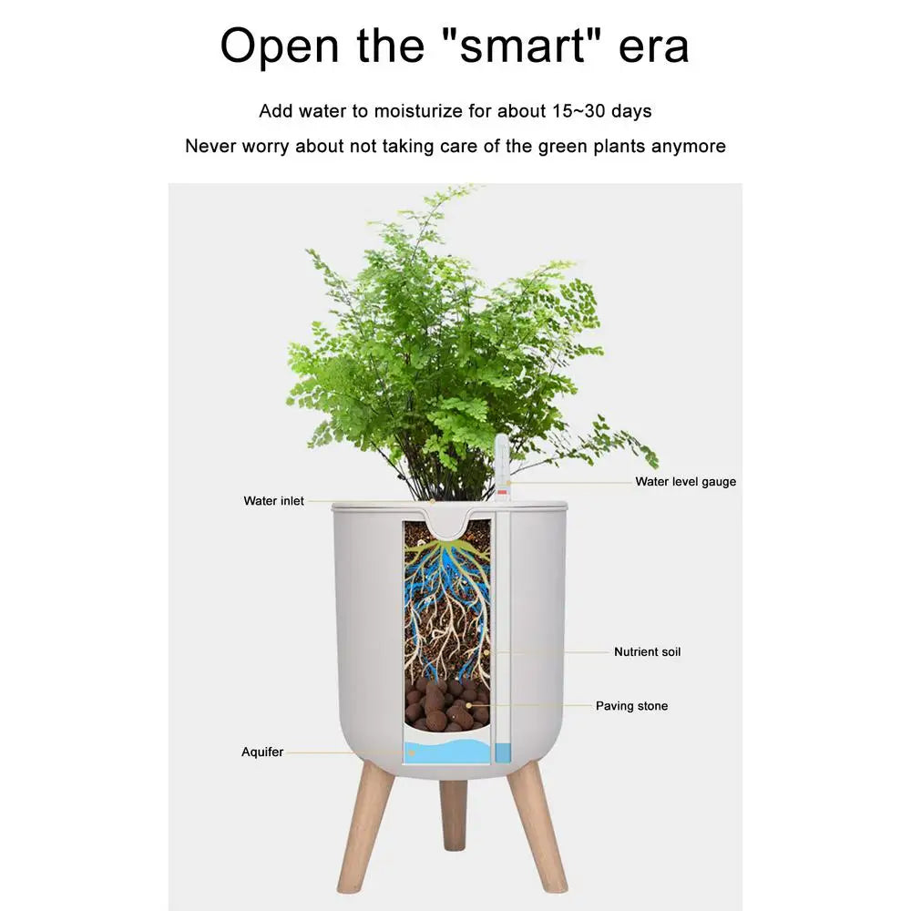 New Automatic Self-Watering Flower Pot With Water Level For Home Indoor Outdoor Garden Flower Pot With Wooden Legs. Love These. Perfect for Those of us that Forget to Water!!