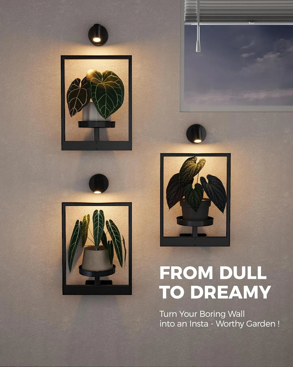 3-Pack Hanging Planters with Lights for Indoor Plants, Wall Decor, Living Room Plant Stand and Window Shelves.