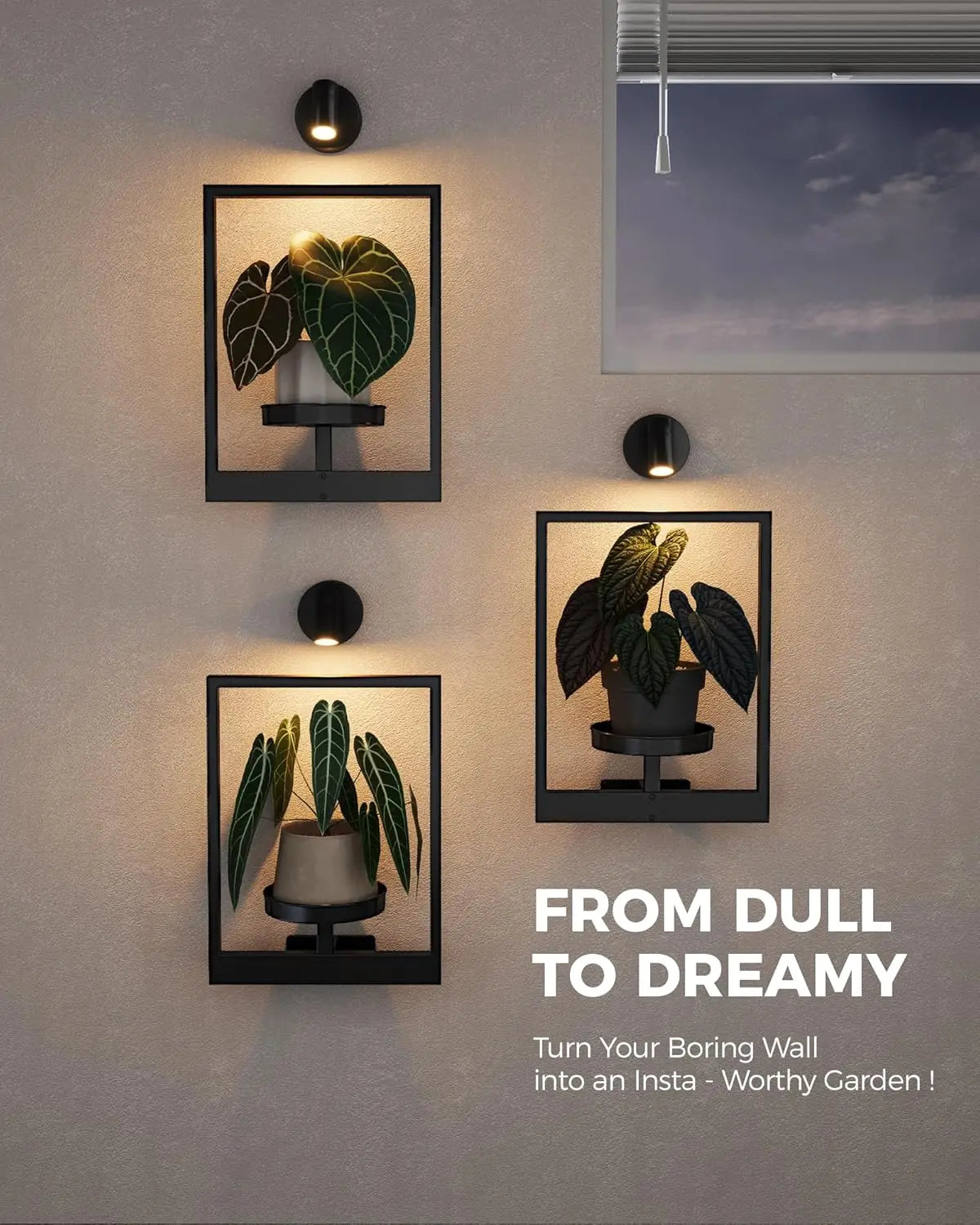 3-Pack Hanging Planters with Lights for Indoor Plants, Wall Decor, Living Room Plant Stand and Window Shelves.