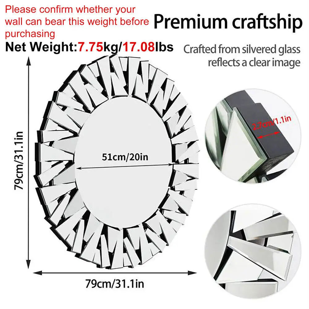 79cm Large Round Wall Mirror. Accent Decor Mirror with Beveled Frame. Bathroom Bedroom Livingroom. A stunning Focal point in any room of your Home.