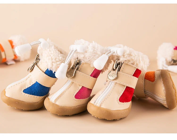 4pcs/set Fleece lined boots for Dogs.  Thick non-slip soles to protect their Paws.  They are just too cute!!