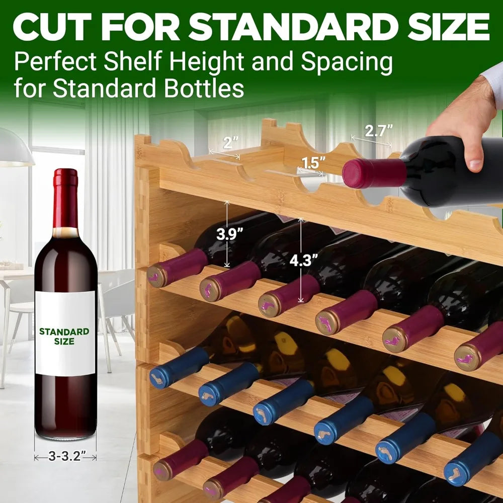 Bamboo Stackable Wine Rack, 12-Tier 108 Bottle Capacity Free Standing Floor, No Tools Assembly, Modular Storage Display. Great storage for the Wine Collector and Connoisseur.