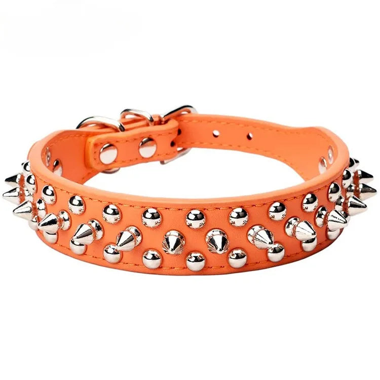 Adjustable Leather Pet Dog Collar.  Leather Punk Rivet Spiked Dog or Cat Collar . Multiple colors and sizes XS to XL. Your Fur Baby Will be Walking in Style with this Collar!