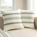 Set of 2 Sage Green Boho Pillow Covers, 18x18 Inch Farmhouse Rustic Cotton Cushions for Sofa Bed Chair Decor