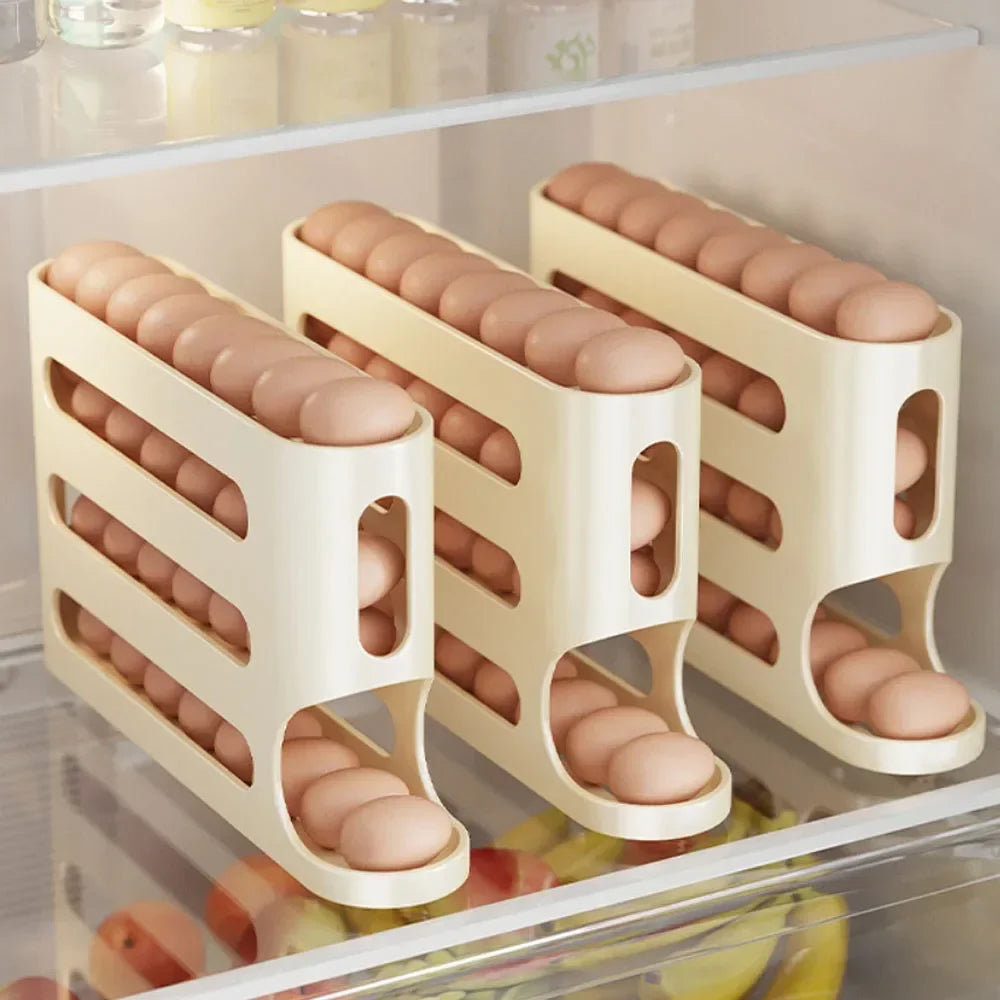 4 Layer Automatic Rolling Egg Holder and Dispenser. Fridge Organizer.  Space Saver!