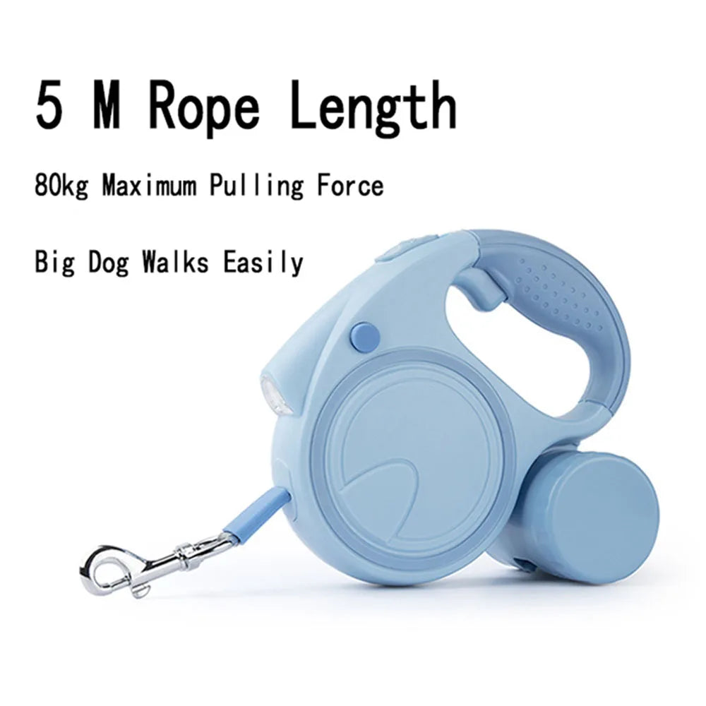Dog Leash With Led Lights and Garbage Bag Retractable Nylon . Multiple color choices.