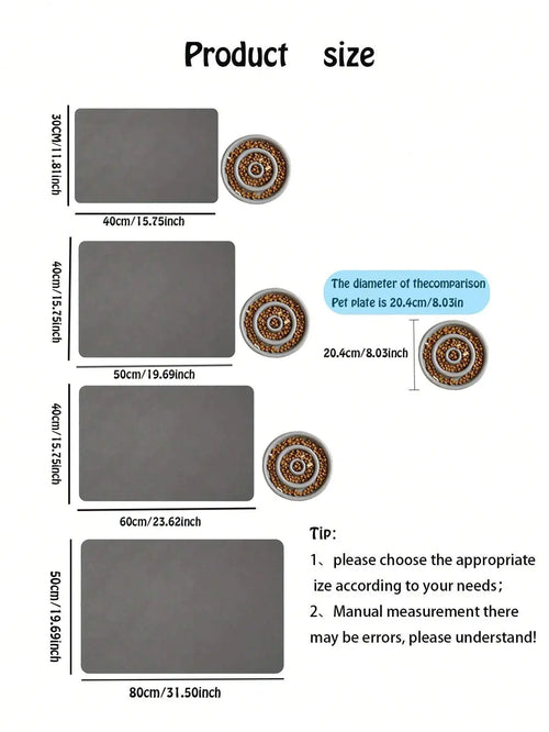 1PC Absorbent Pet Feeding Mat - Non-Slip Quick-Dry Dog Cat Bowl Mat. Multiple Color Choices