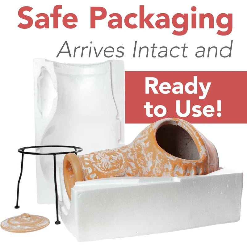 Medium Chiminea Outdoor Fireplace Clay Chimineas with Chimney Rain Lids and Solid Metal Stands - Yellow Terracotta Chimenea. Perfect Addition to your Patio.