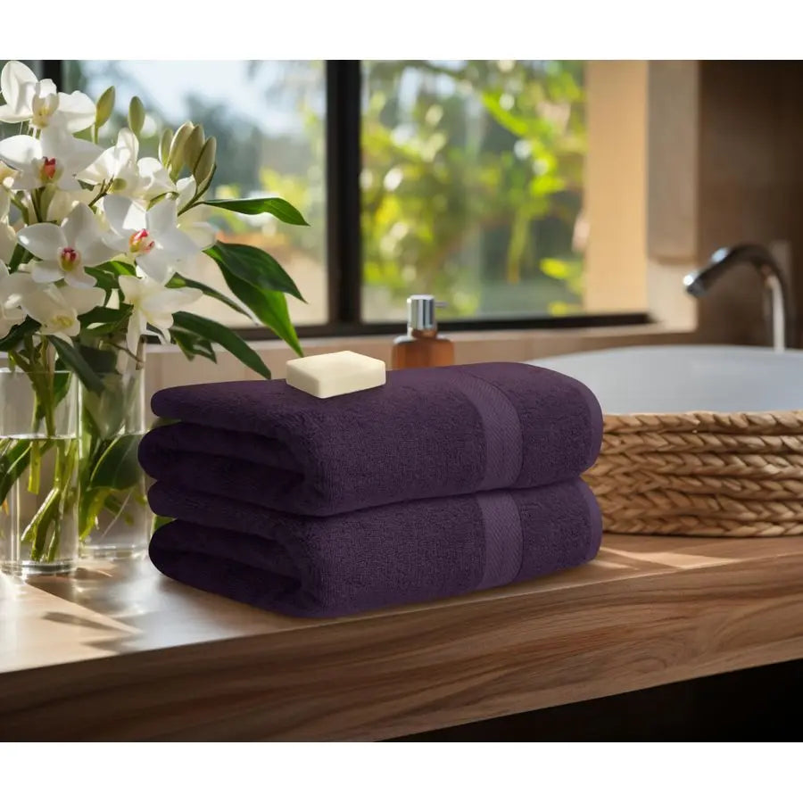 Luxury 8 Piece Plum Towels Set, 2 Bath Towels, 2 Hand Towels and 4 Washcloths, 600 GSM 100 Ring Spun Cotton Highly Absorbent. Striking Color.