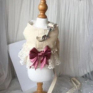 Lace Bow Halter with leash. Vintage inspired.   perfect for Cats and Dogs Small to medium size. Oh so Darn Cute!