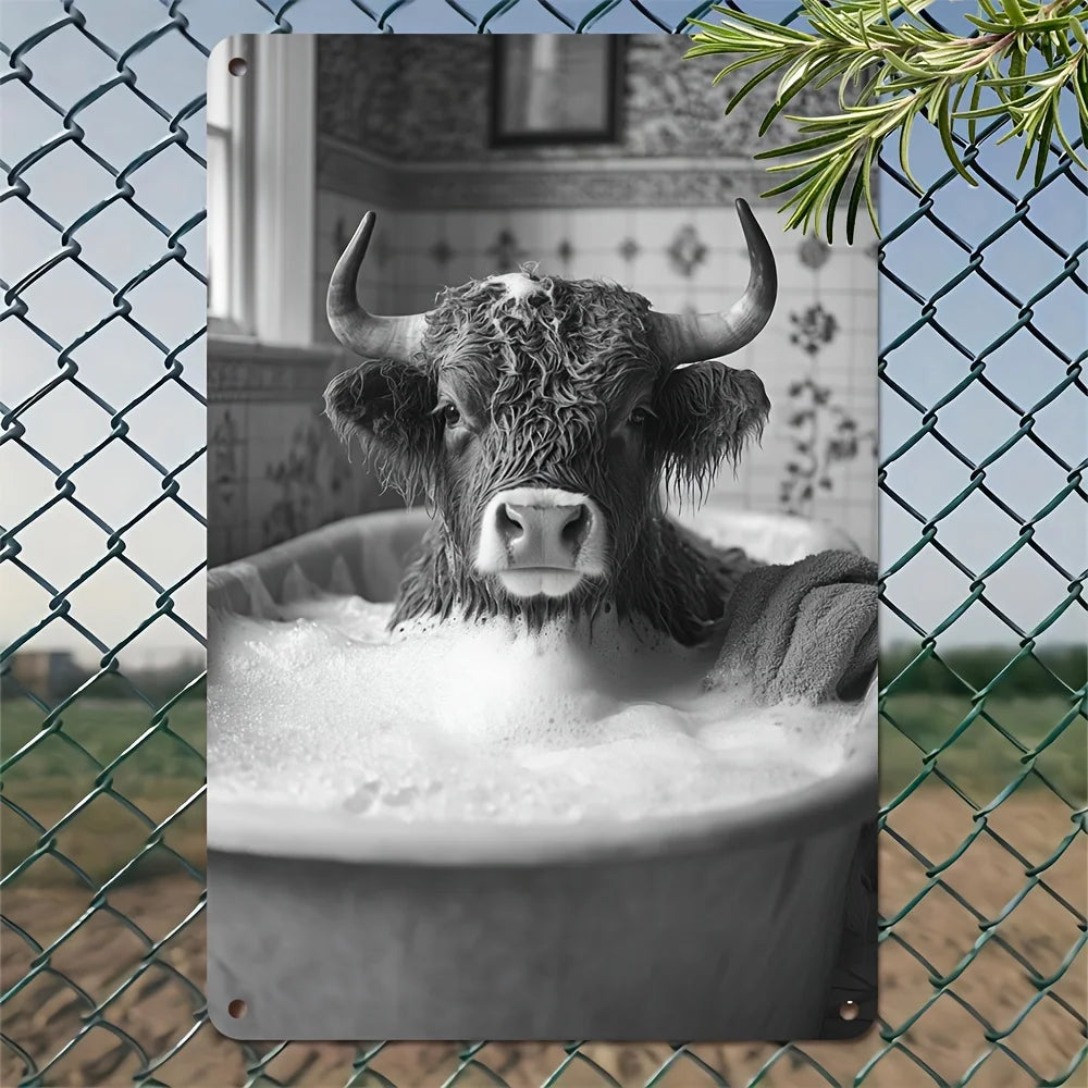 1PC Highland Cow Bathroom Vintage Iron Metal Sign.  Measures 8x12.  Fun Highland Cow Decor! Have to Have It!!