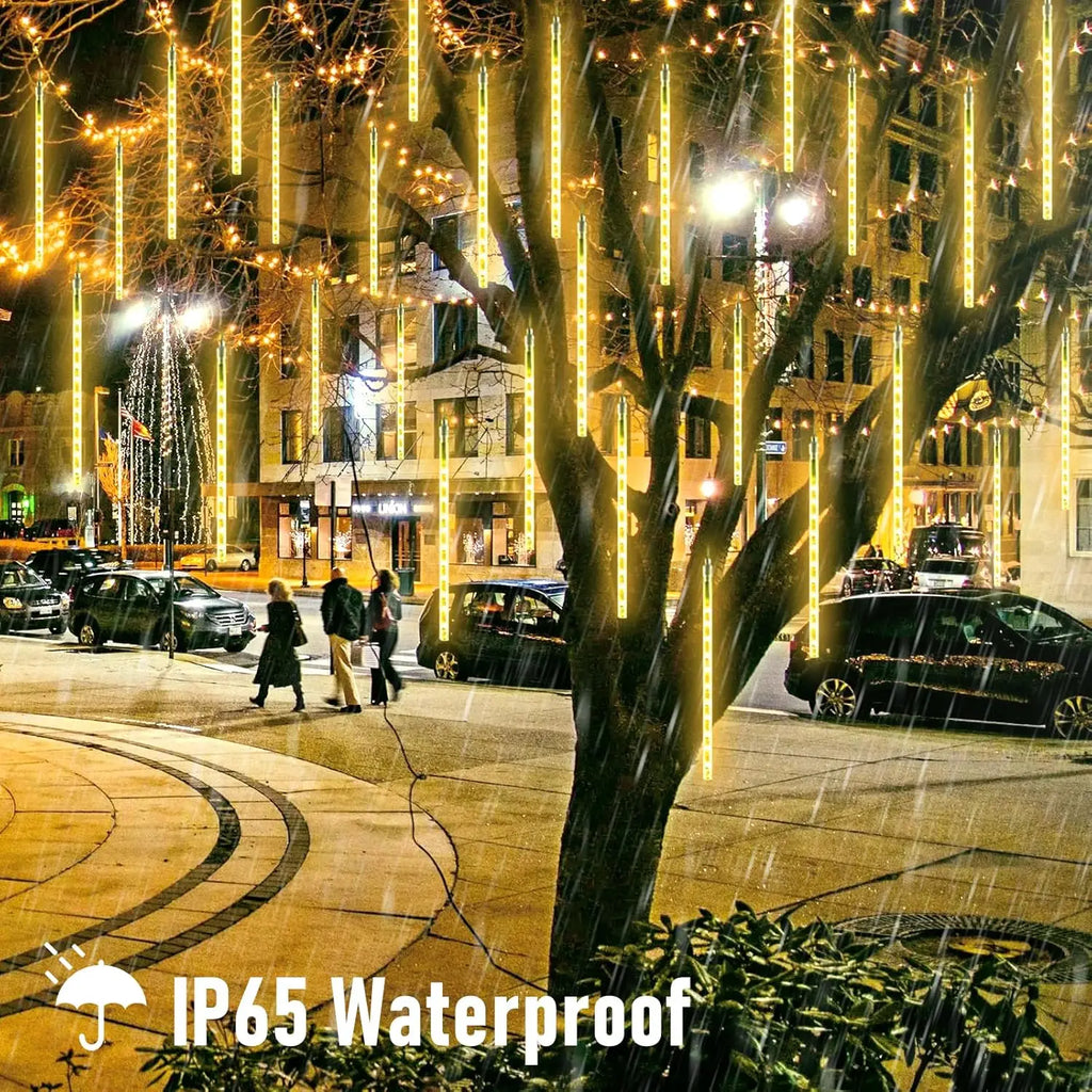 2 Pack Solar Meteor Shower Lights, 16 Tube 288 LED Warm White, Waterproof Outdoor Tree Decor. Stunning Addition to Backyard or Patio all Year Round.