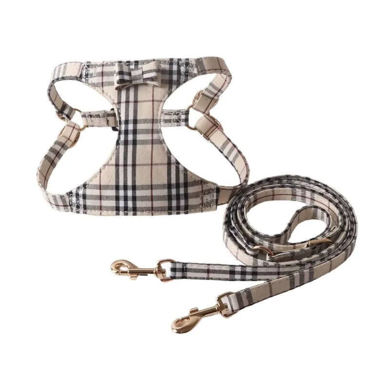 Dog Harness Leash Set for Small and Medium Dogs Adjustable Plaid Bow Vest Double Hook Leash Pet .Your Fur Babies will be Walking in Style.